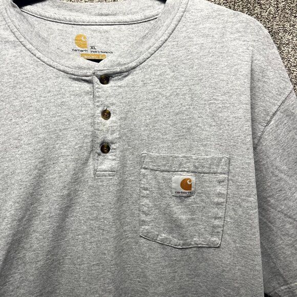 Carhartt Henley T-Shirt Men XL Gray Original Fit Heavyweight Pocket Short Sleeve - Picture 2 of 11